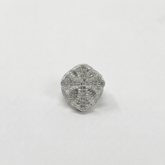 Iced Out 6.28CT Moissanite Flared Baguette Cross Ring in Premium Sterling Silver