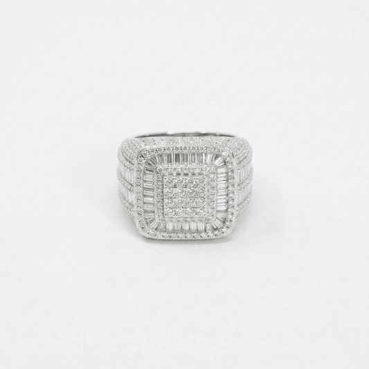 Iced Out 6.09CT Moissanite Cushion Baguette Halo Ring in Premium Sterling Silver