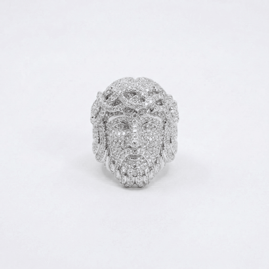 Iced Out 4.6CT Moissanite Jesus Head Ring in Premium Sterling Silver