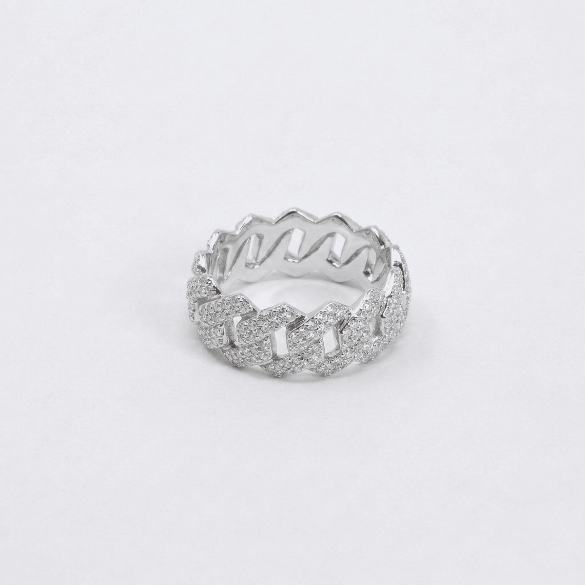 Iced Out 1.8CT Moissanite Cuban Link Ring in Premium Sterling Silver