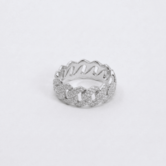 Iced Out 1.8CT Moissanite Cuban Link Ring in Premium Sterling Silver