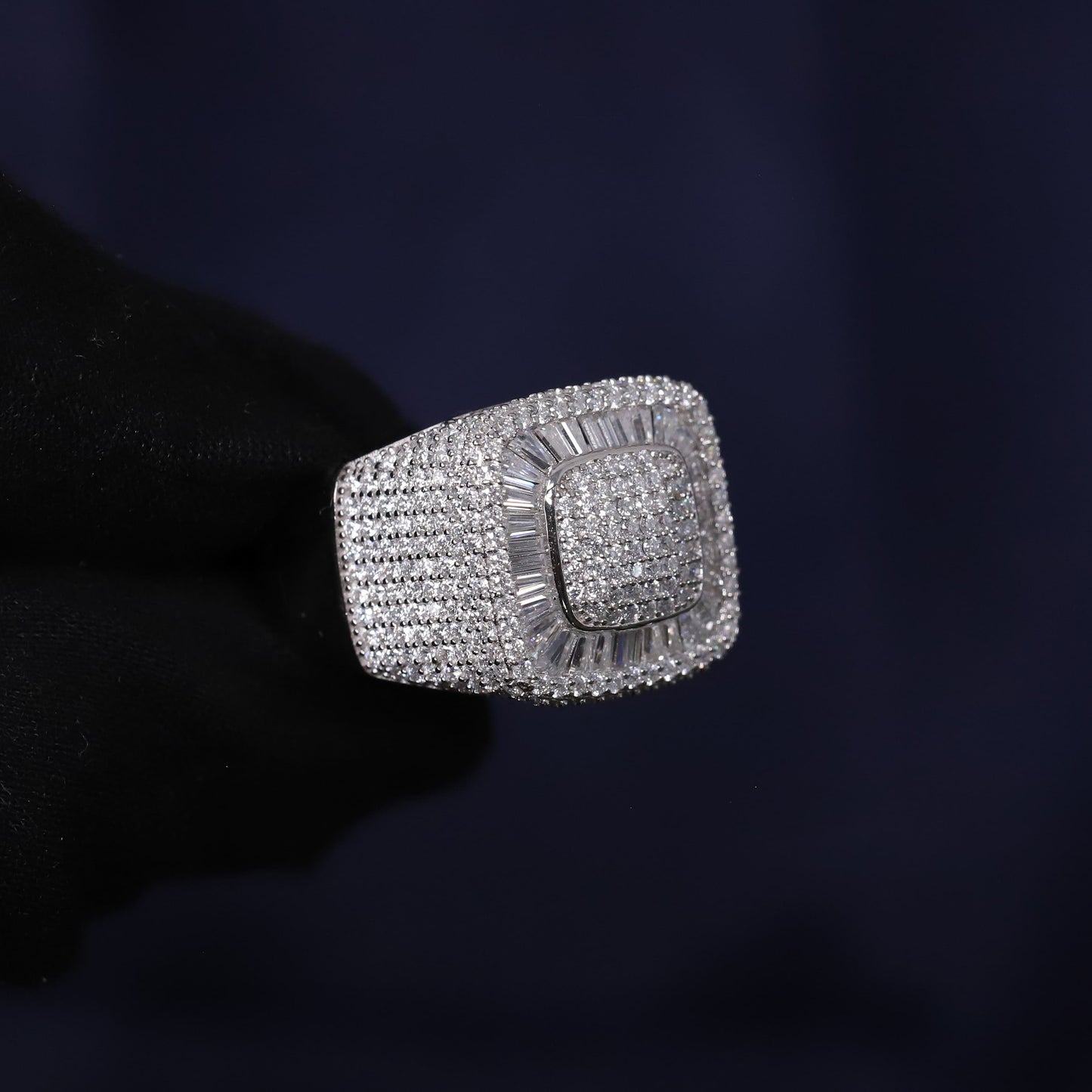 Iced Out 4.67CT Moissanite Square Baguette Ring in Premium Sterling Silver