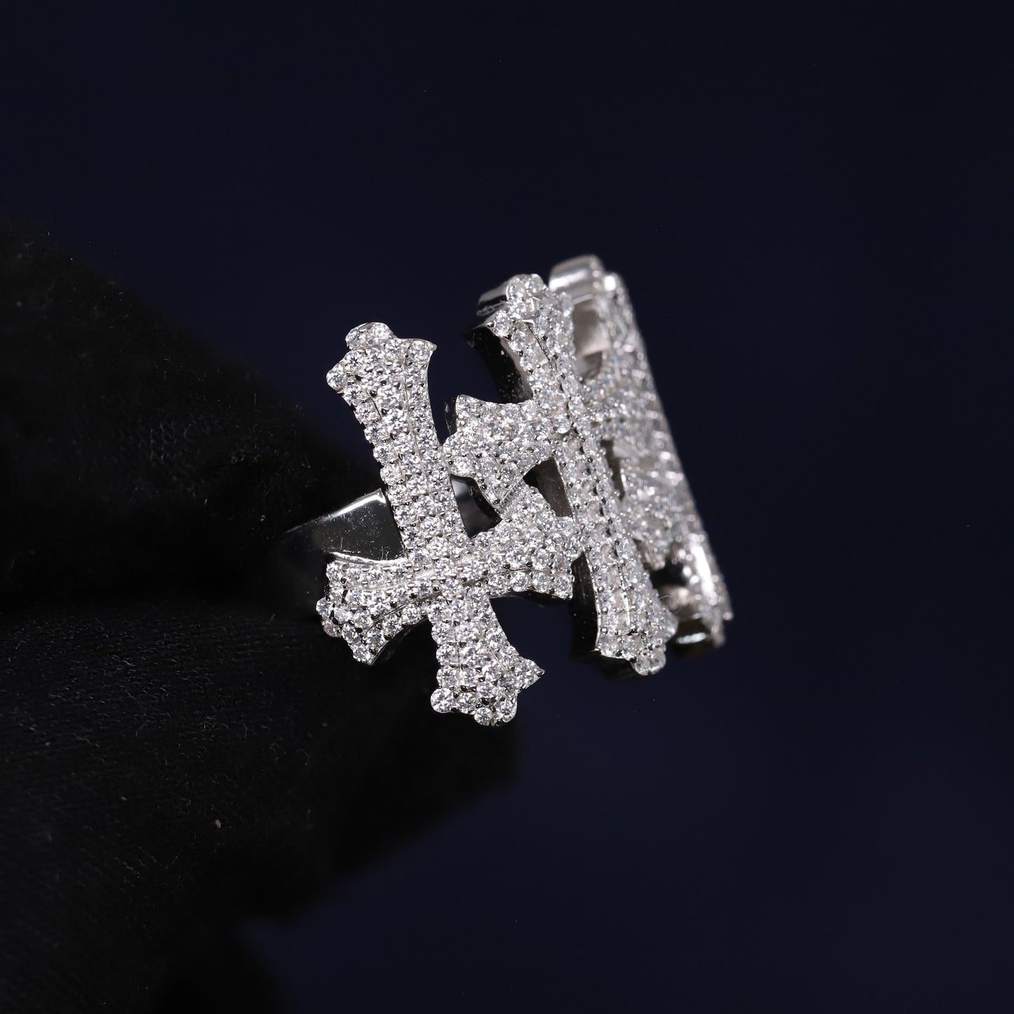 Iced Out 1.72CT Moissanite Gothic Three Cross Ring in Premium Sterling Silver