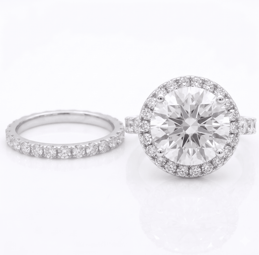 Iced Out 2 Piece 5.63ct Moissanite Round Halo Ring Set in Premium Sterling Silver
