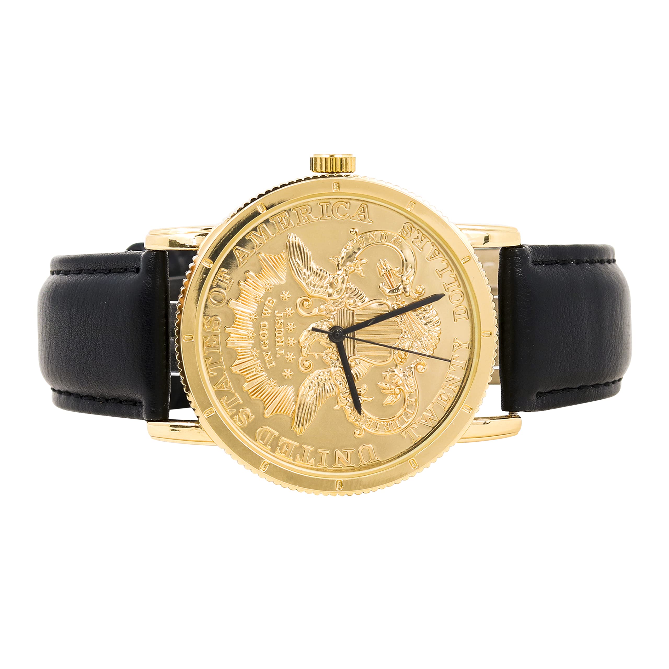 Men's Round Leather Band Watch 40mm Gold