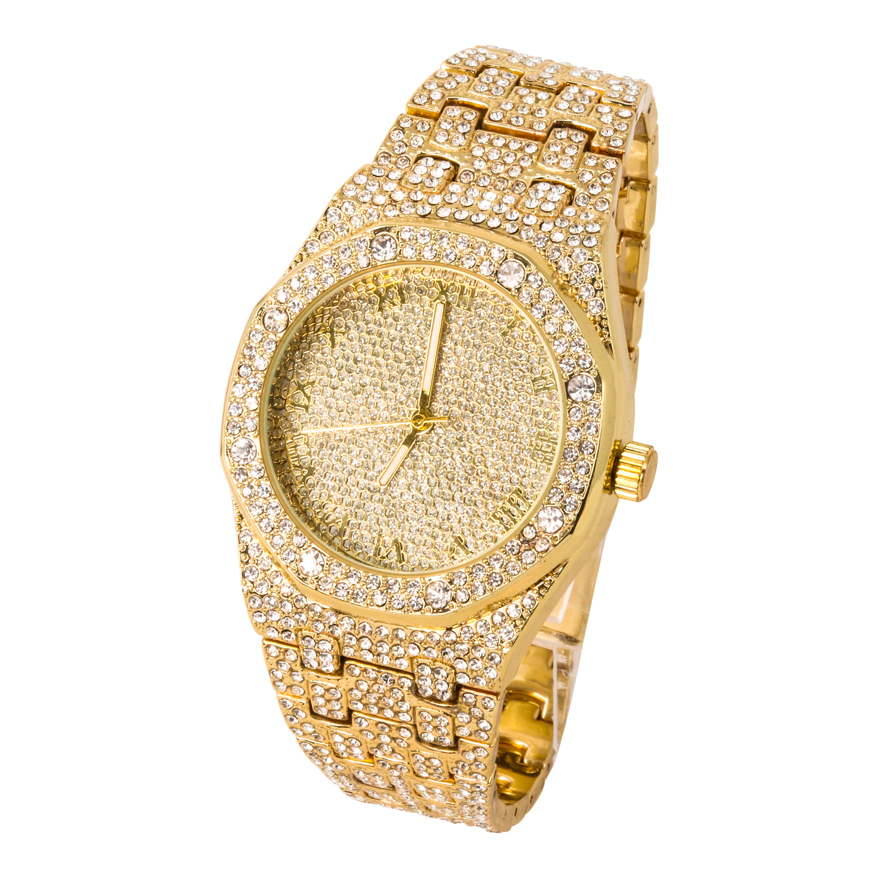 Men's 40mm Gold Octagon Bezel - "Fully Iced Out Watch"