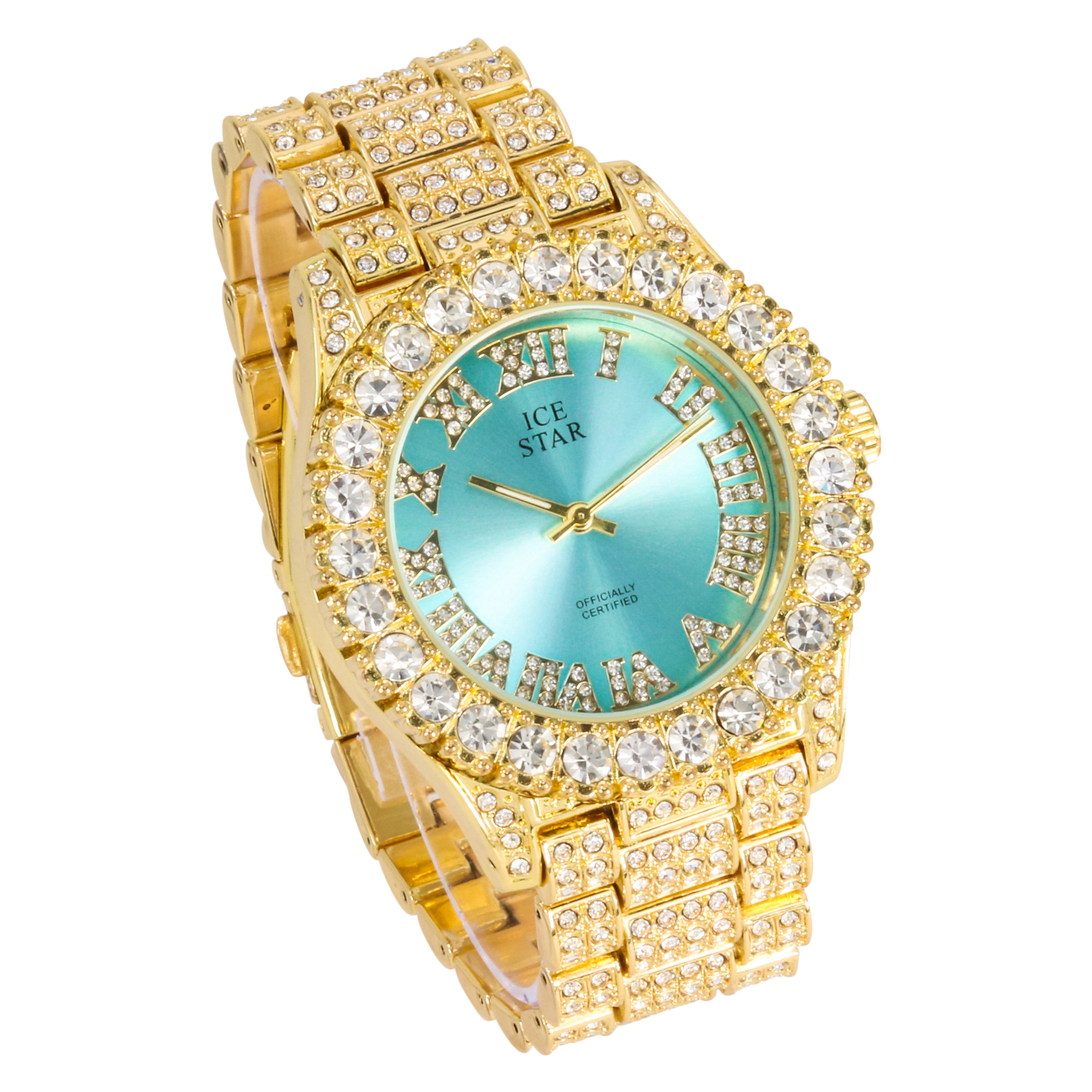 Women's Round Iced Out Watch 44mm Gold - Roman Dial