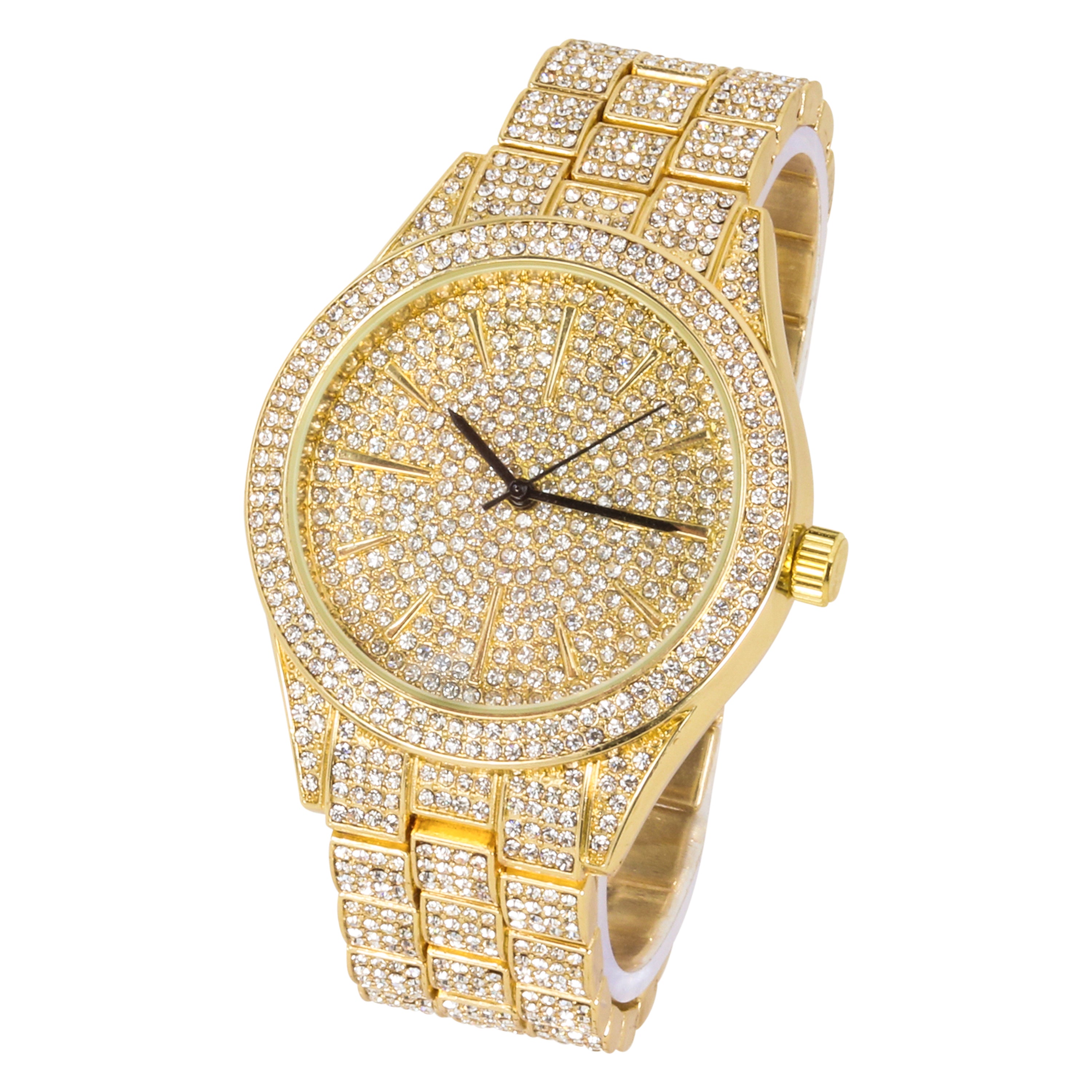 Men's Round Iced Out Watch 42mm Gold