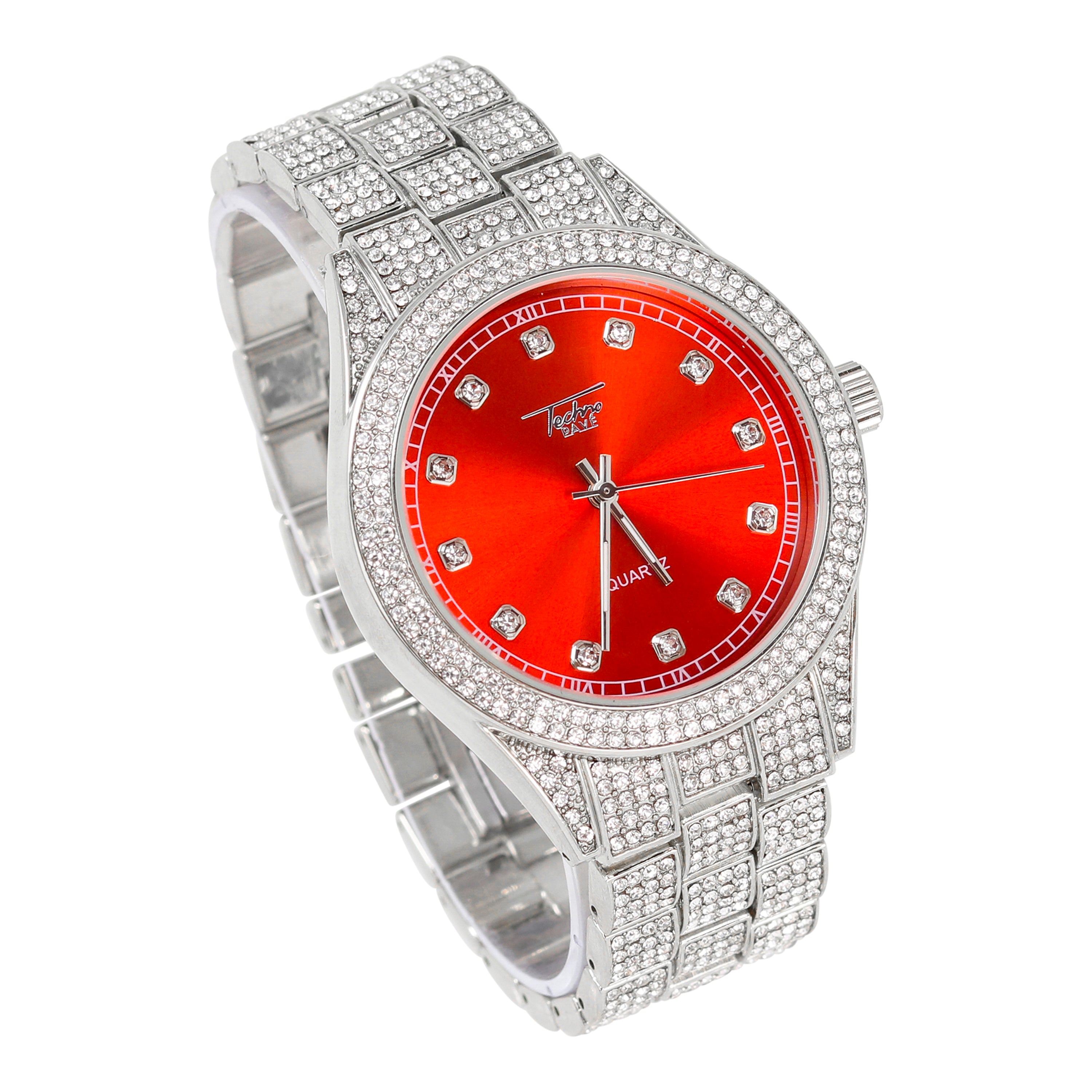 Men's Round Iced Out Watch 43mm Silver