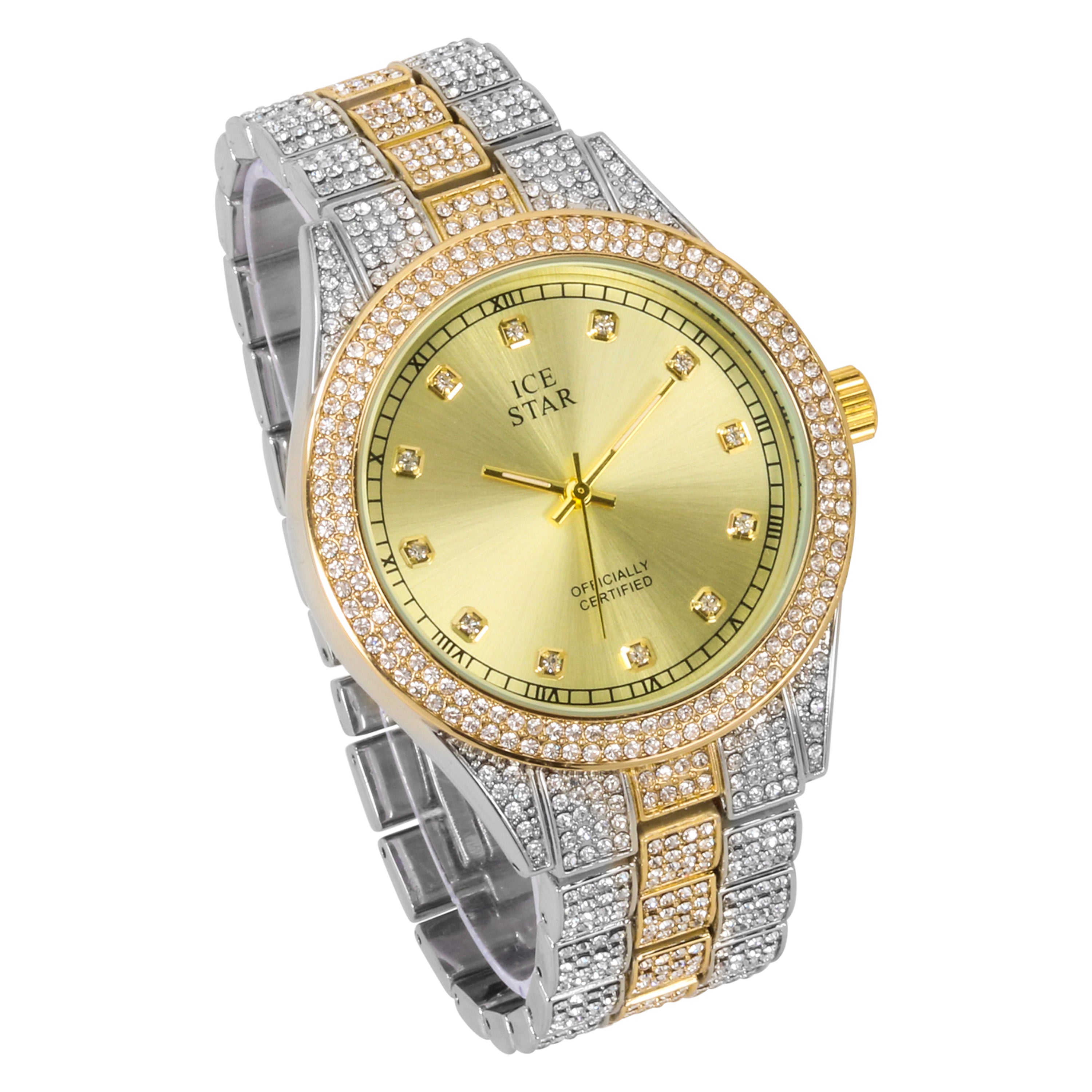 Men's Round Iced Out Watch 43mm Two-Tone