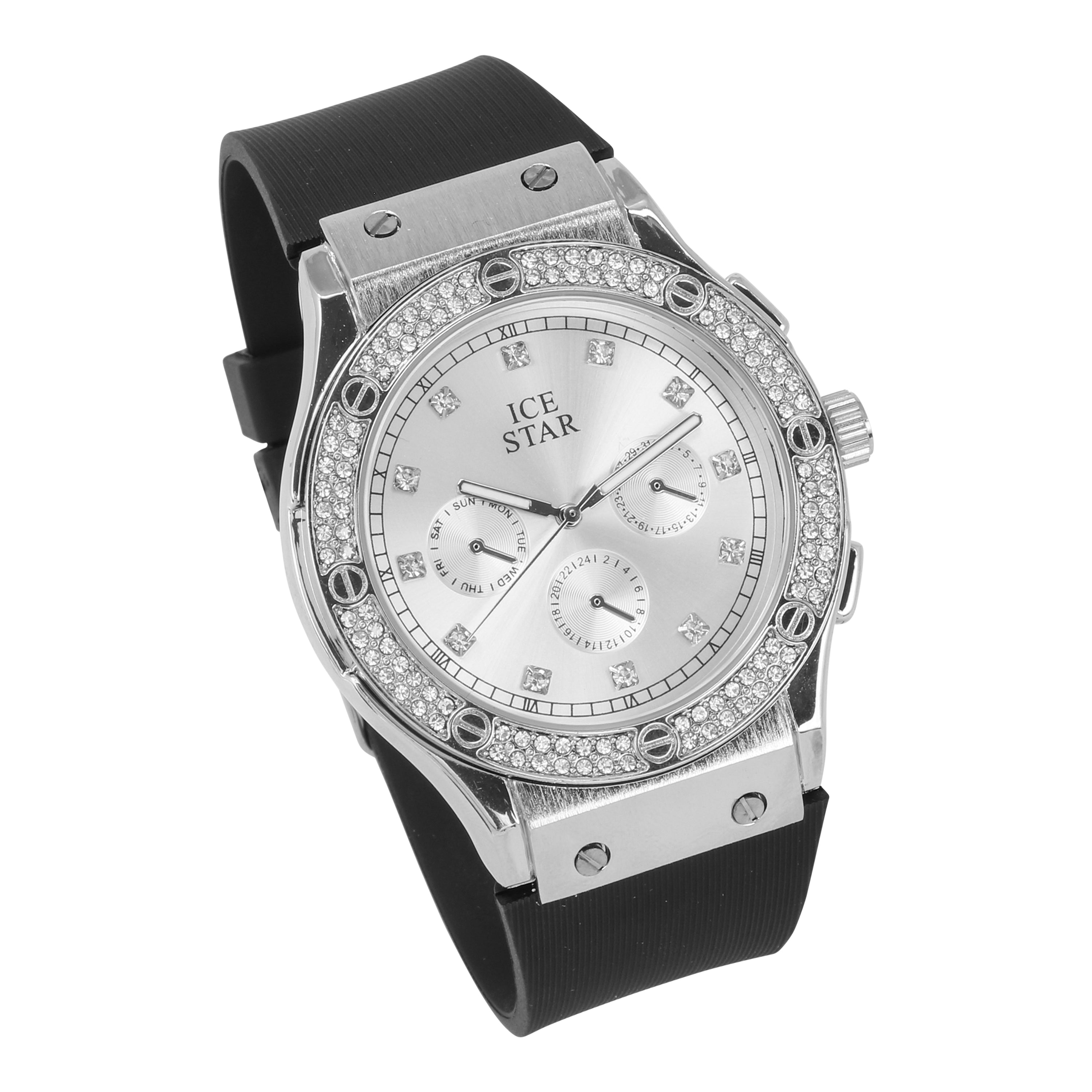 Men's Round Silicone Band Watch 45mm Silver