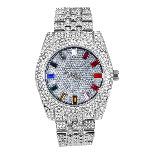 Urban Iced-Out Rainbow Dial 42mm Metal Band Watch - 9480A-MB