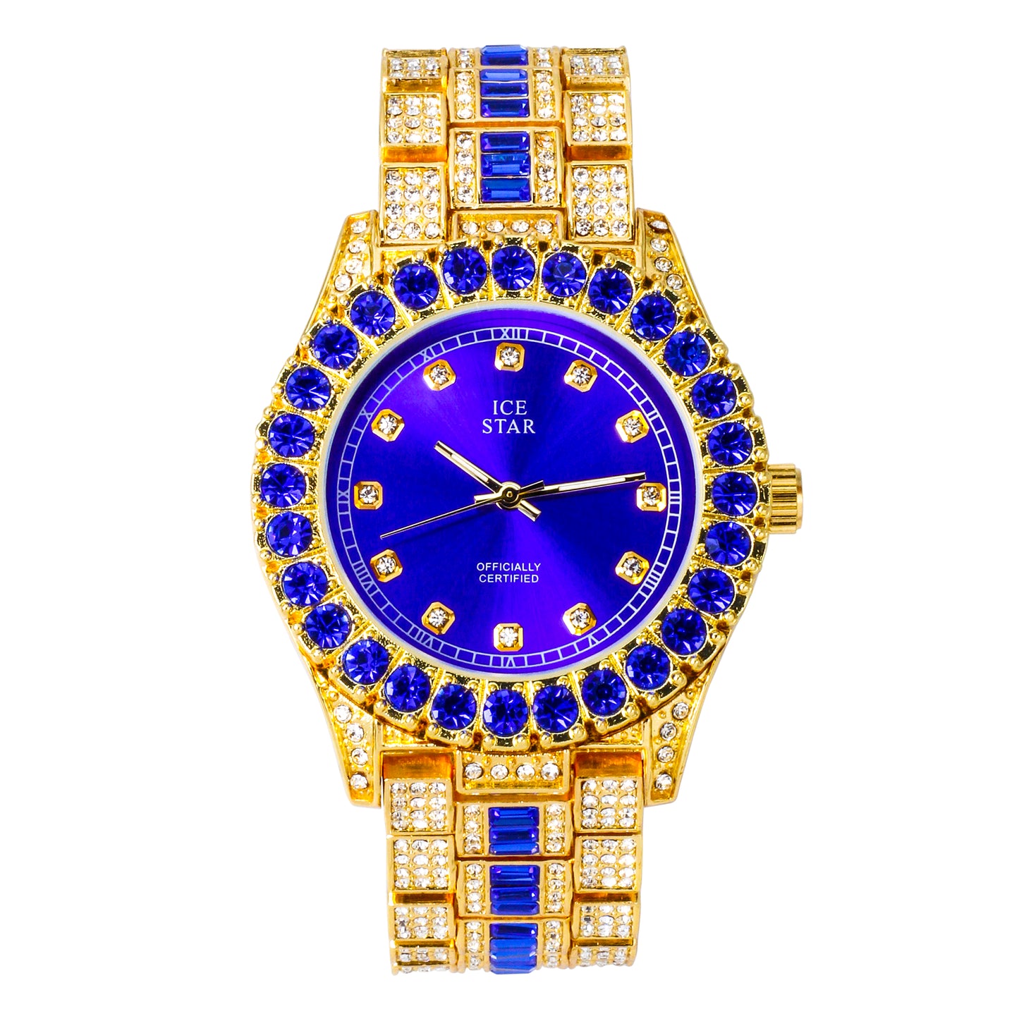 Urban Iced-Out Full Stone 44mm Metal Band Watch - 9688B-MB