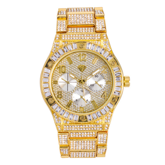 Urban Iced-Out Full Stone 44mm Metal Band Watch - 9689-MB