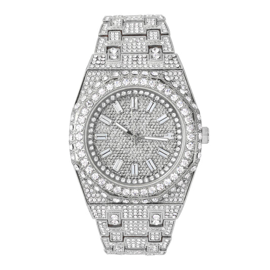 Urban Iced-Out Full Stone 43mm Metal Band Watch - 9691B-MB