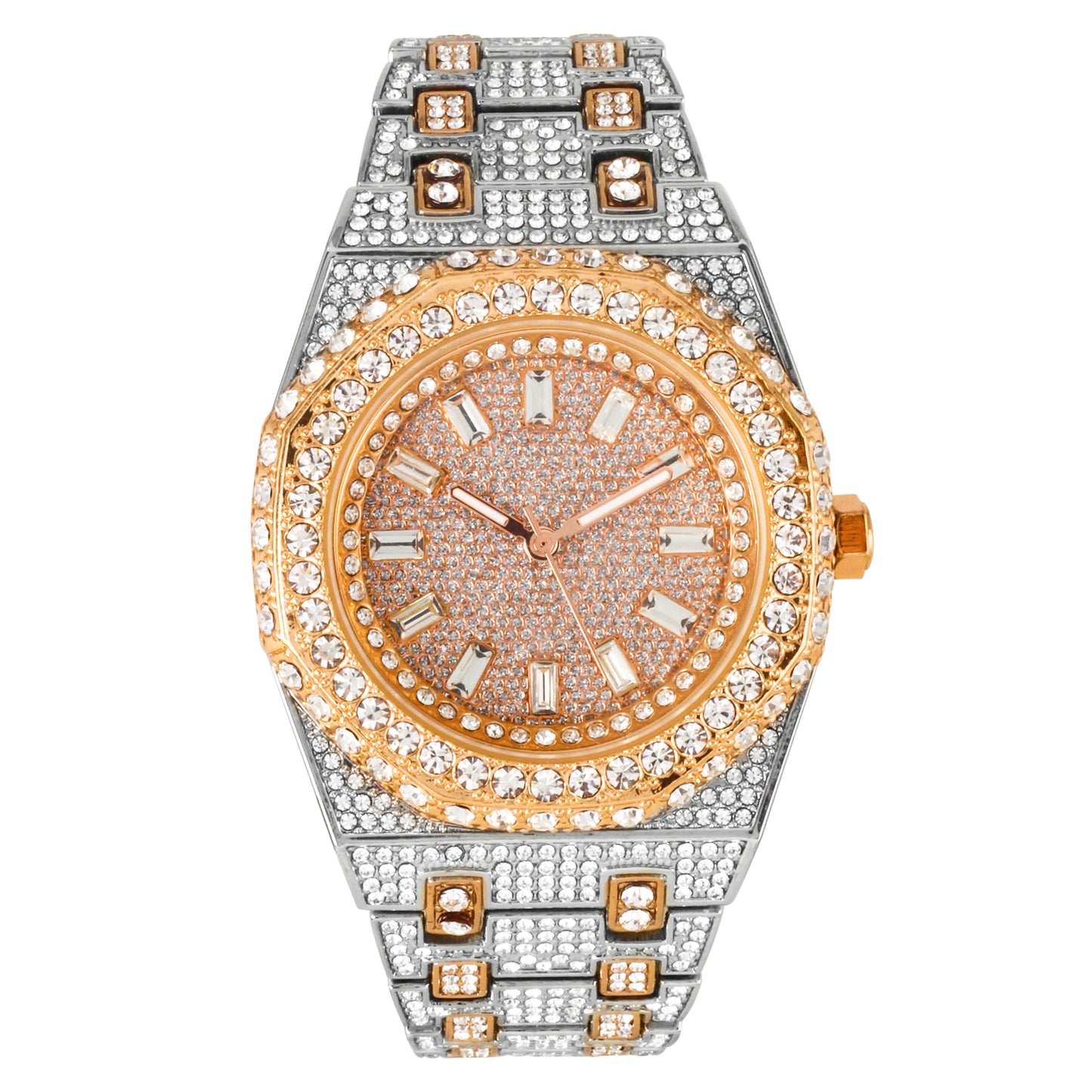Urban Iced-Out Full Stone 43mm Metal Band Watch - 9691B-MB