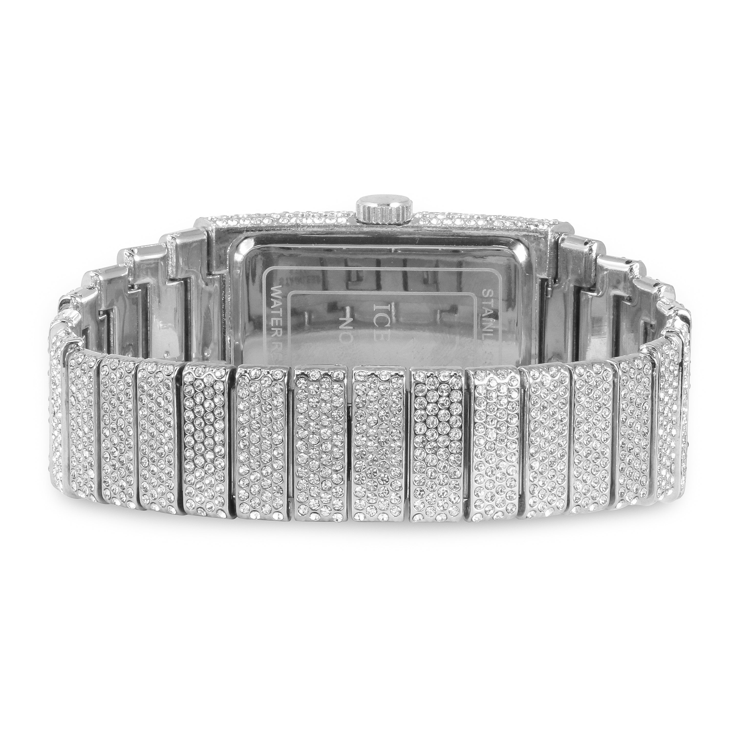 Men's Rectangle Chandelier Watch 40mm Silver - Fully Iced Band