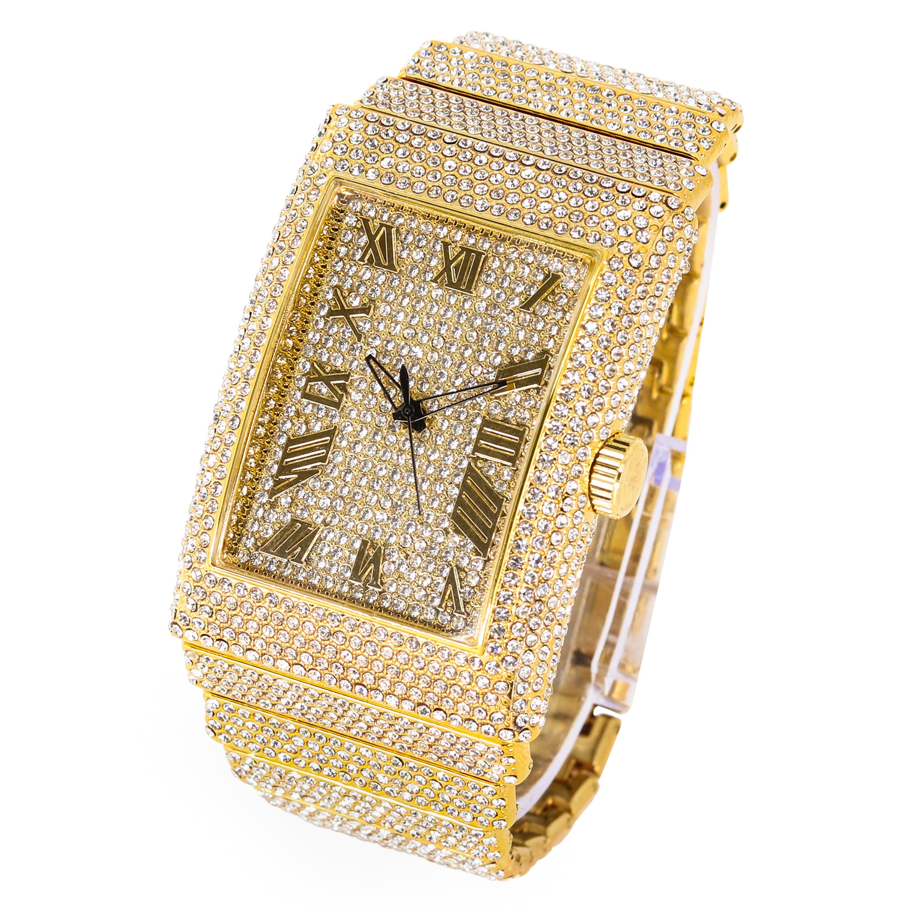 Men's Rectangle Chandelier Watch 40mm Gold - Fully Iced Band