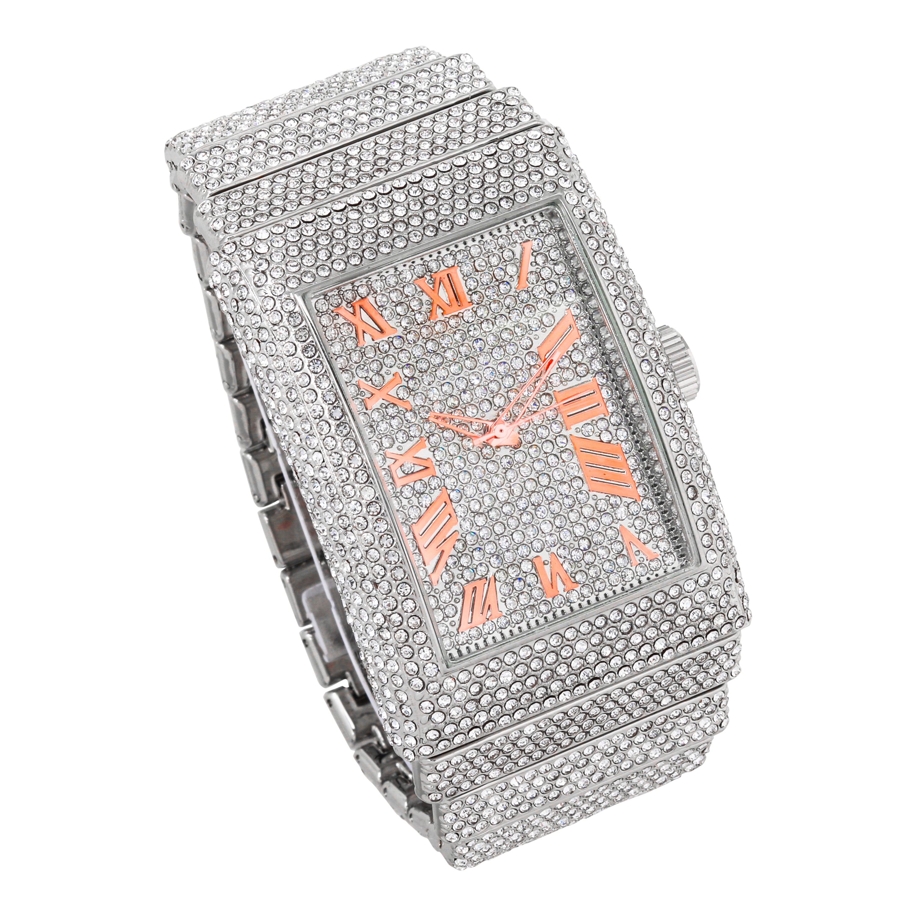 Men's Rectangle Chandelier Watch 40mm Silver - Fully Iced Band