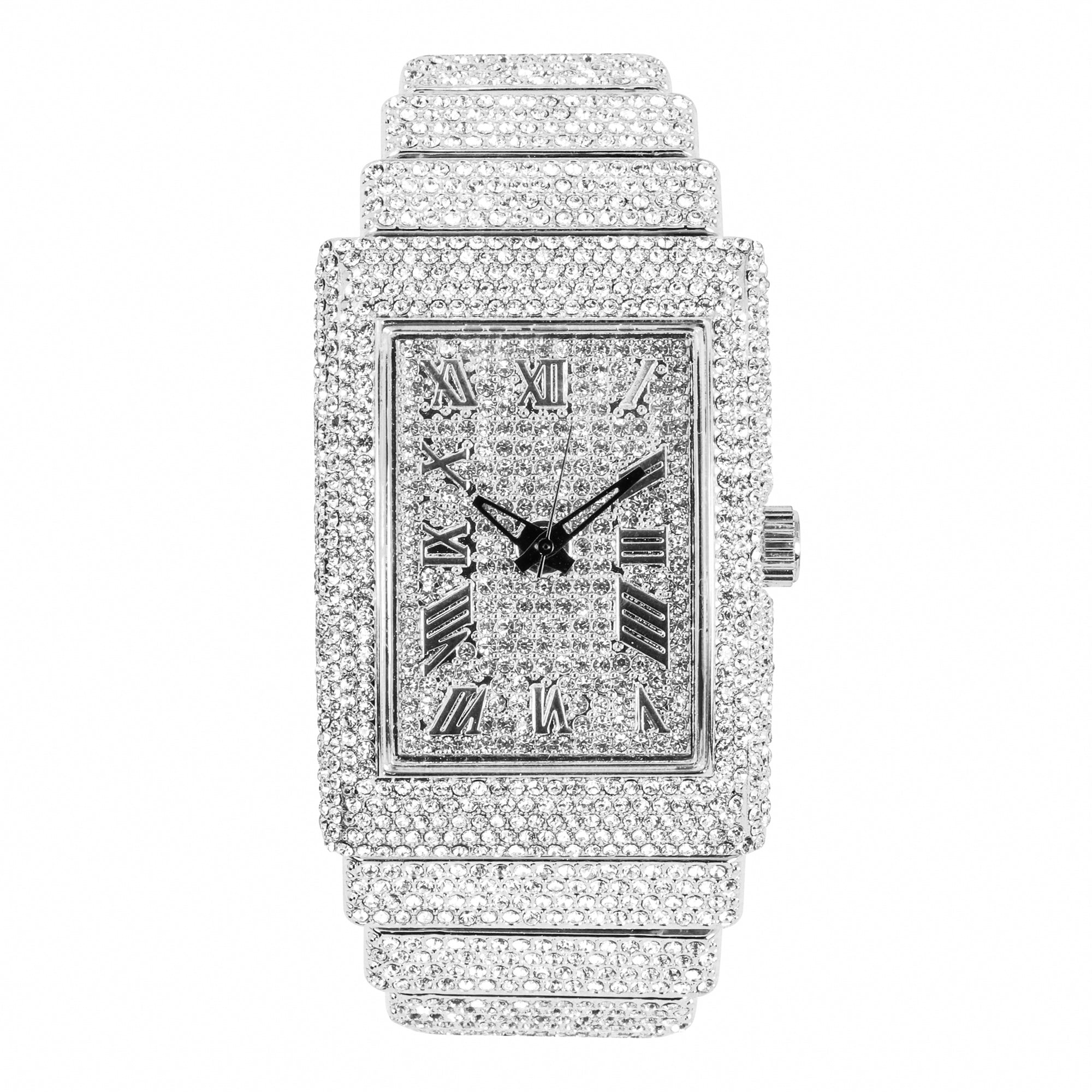 Women's Rectangle Chandelier Watch 33mm Silver - Fully Iced Band
