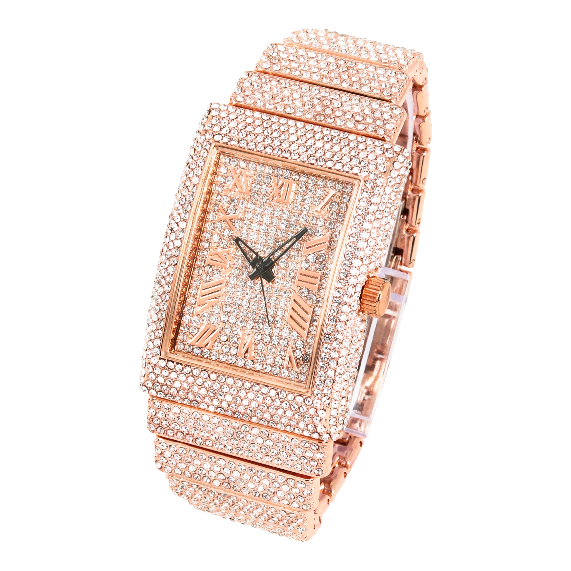Women's Rectangle Chandelier Watch 33mm Rose Gold - Fully Iced Band