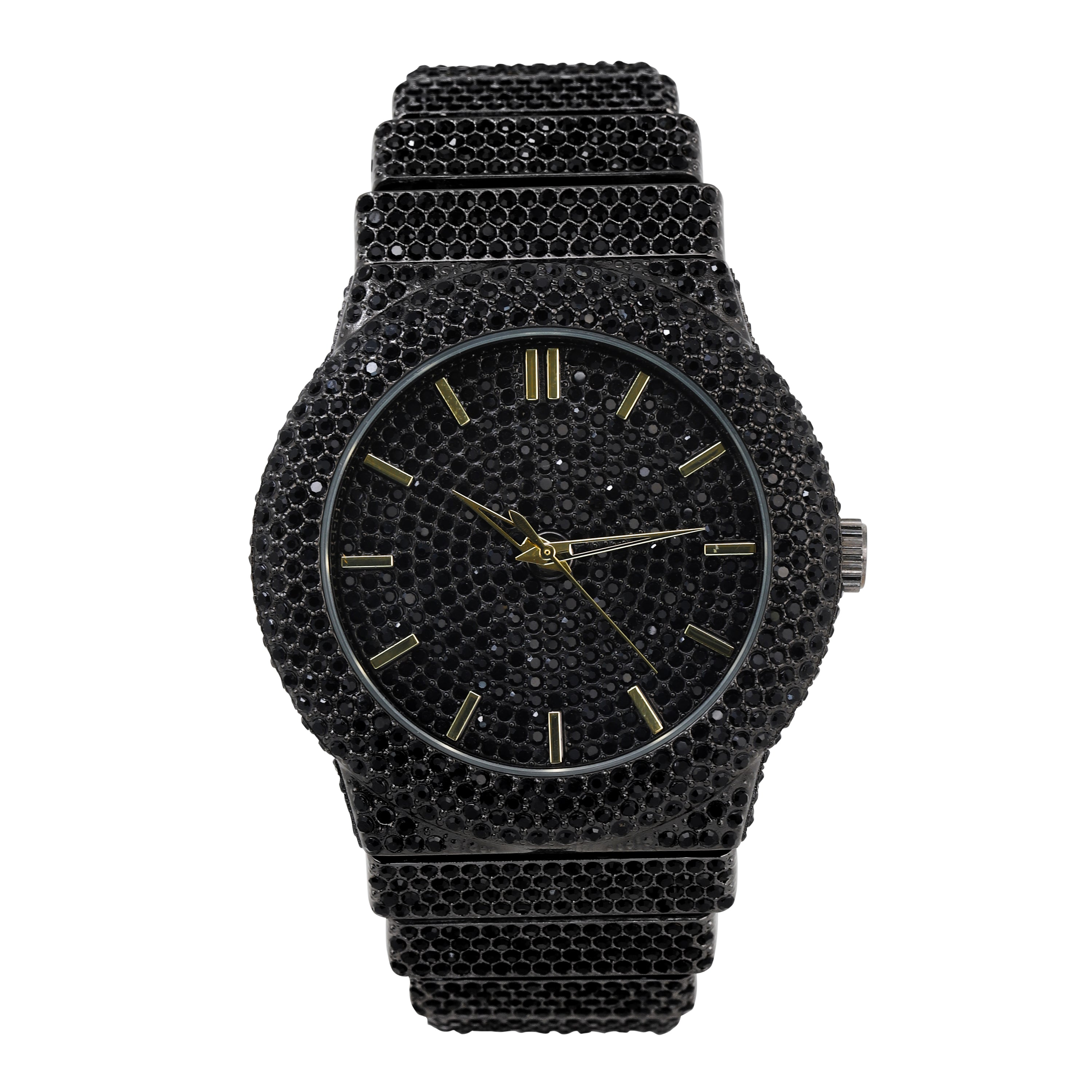 Men's Round Chandelier Watch 46mm Black - "Fully Iced Band"