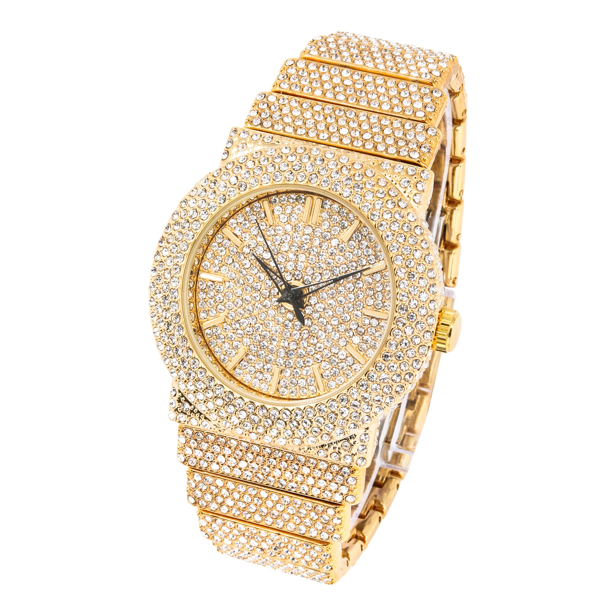 Women's Round Chandelier Watch 40mm Gold - Fully Iced Band