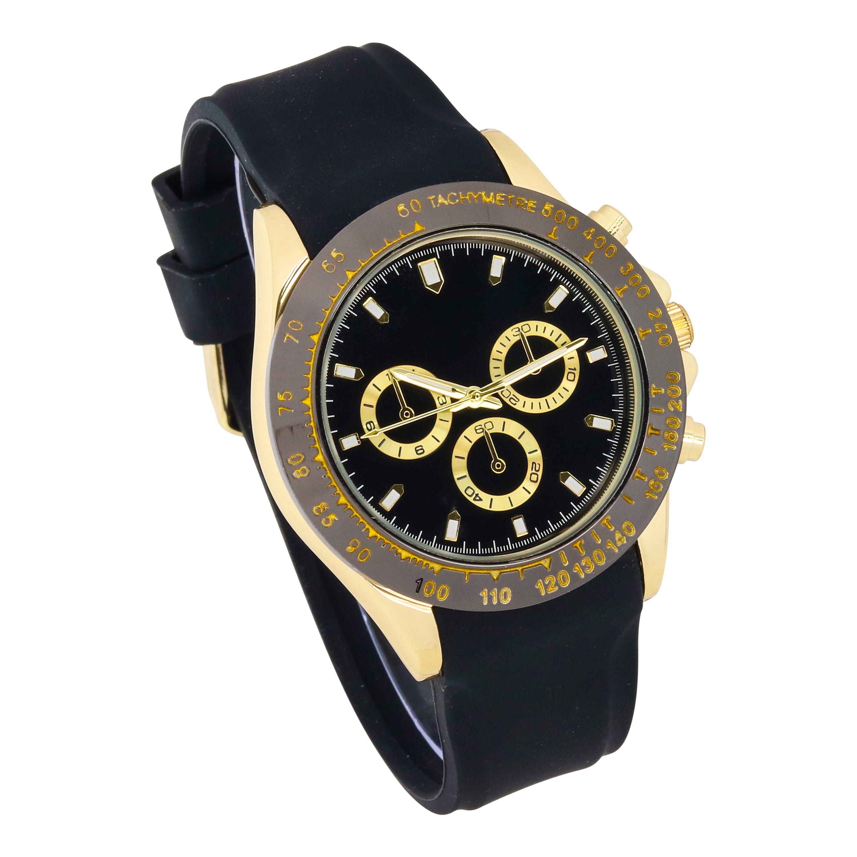 Men's Round Silicone Band Watch 43mm Gold