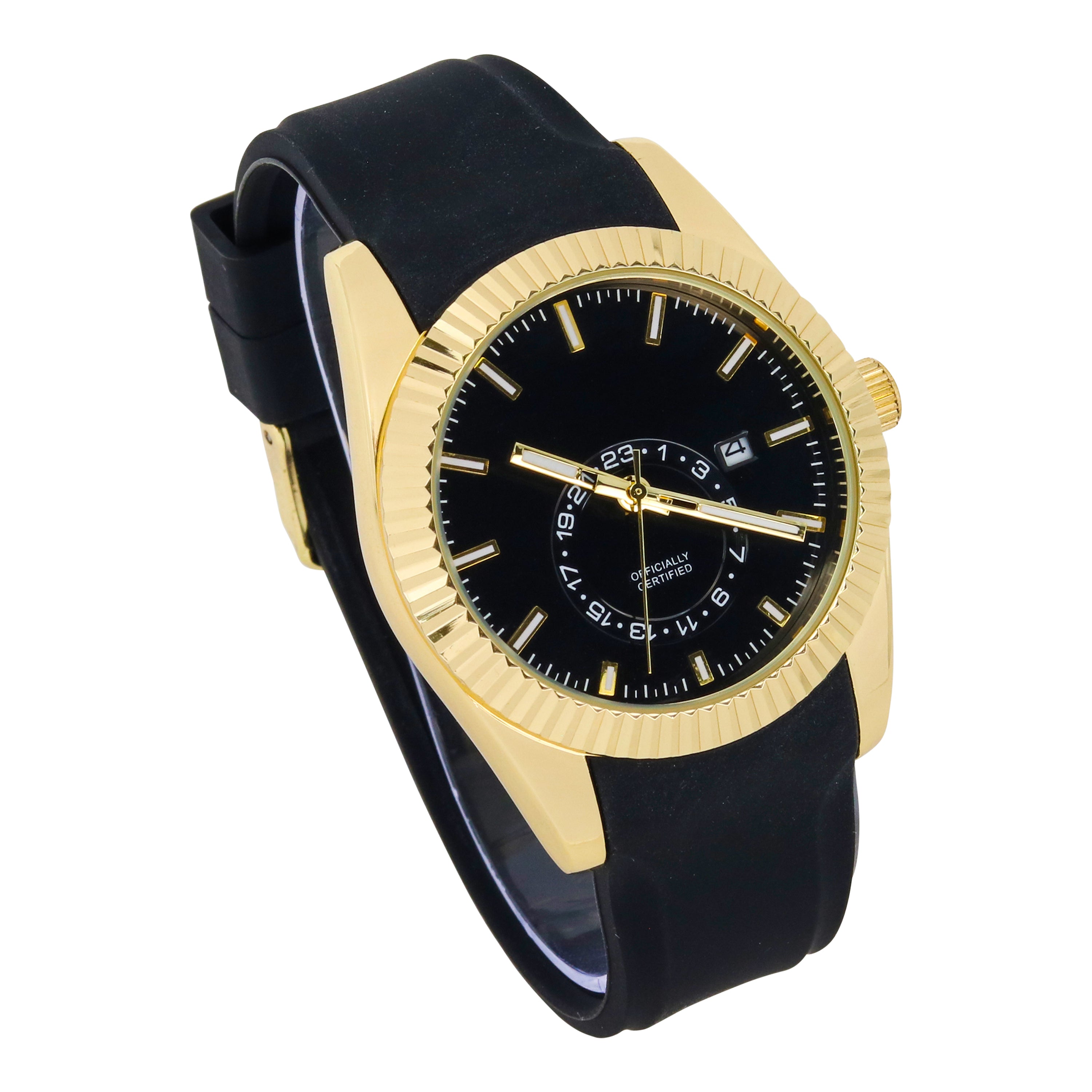 Men's Round Silicone Band Watch 42mm Gold