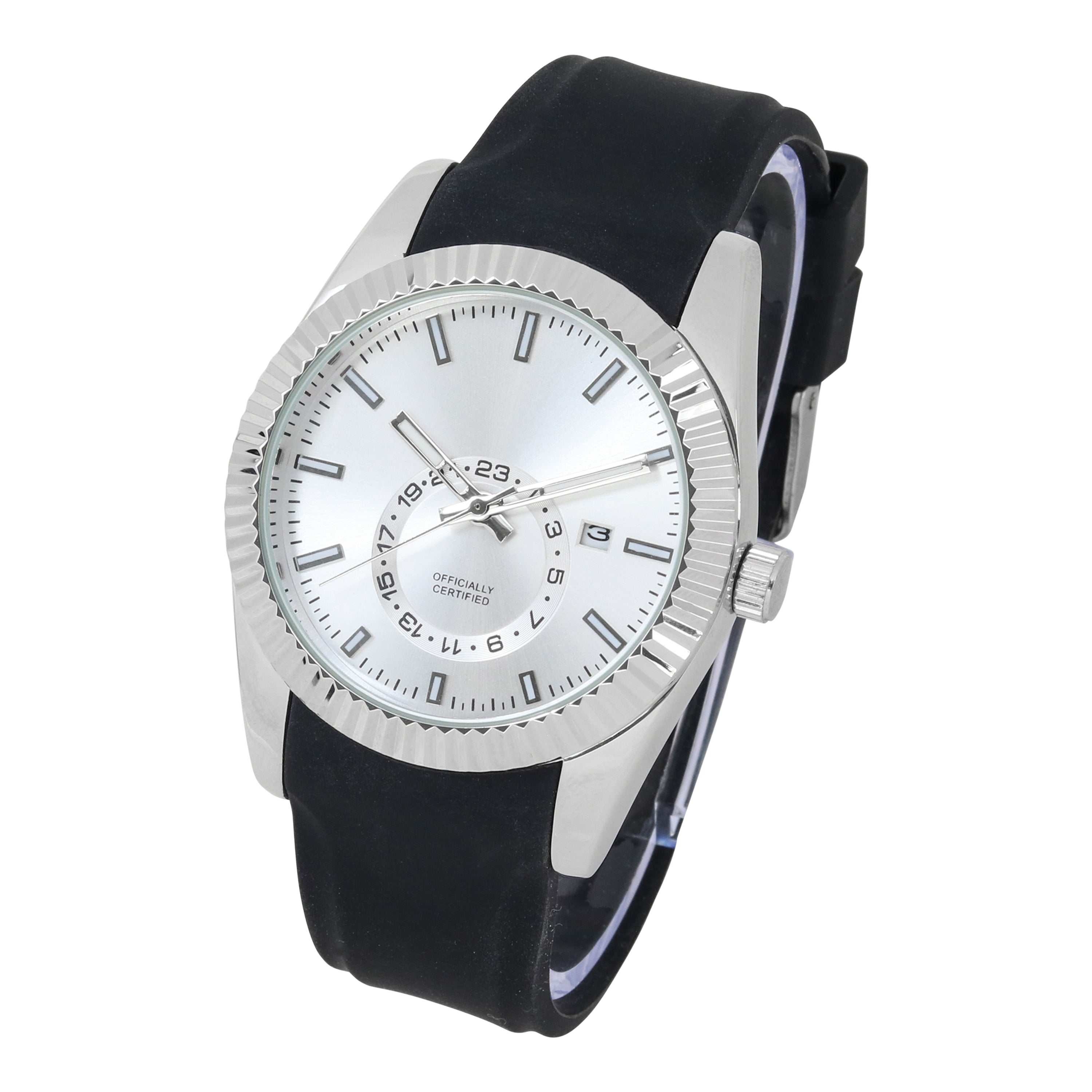 Men's Round Silicone Band Watch 42mm Silver