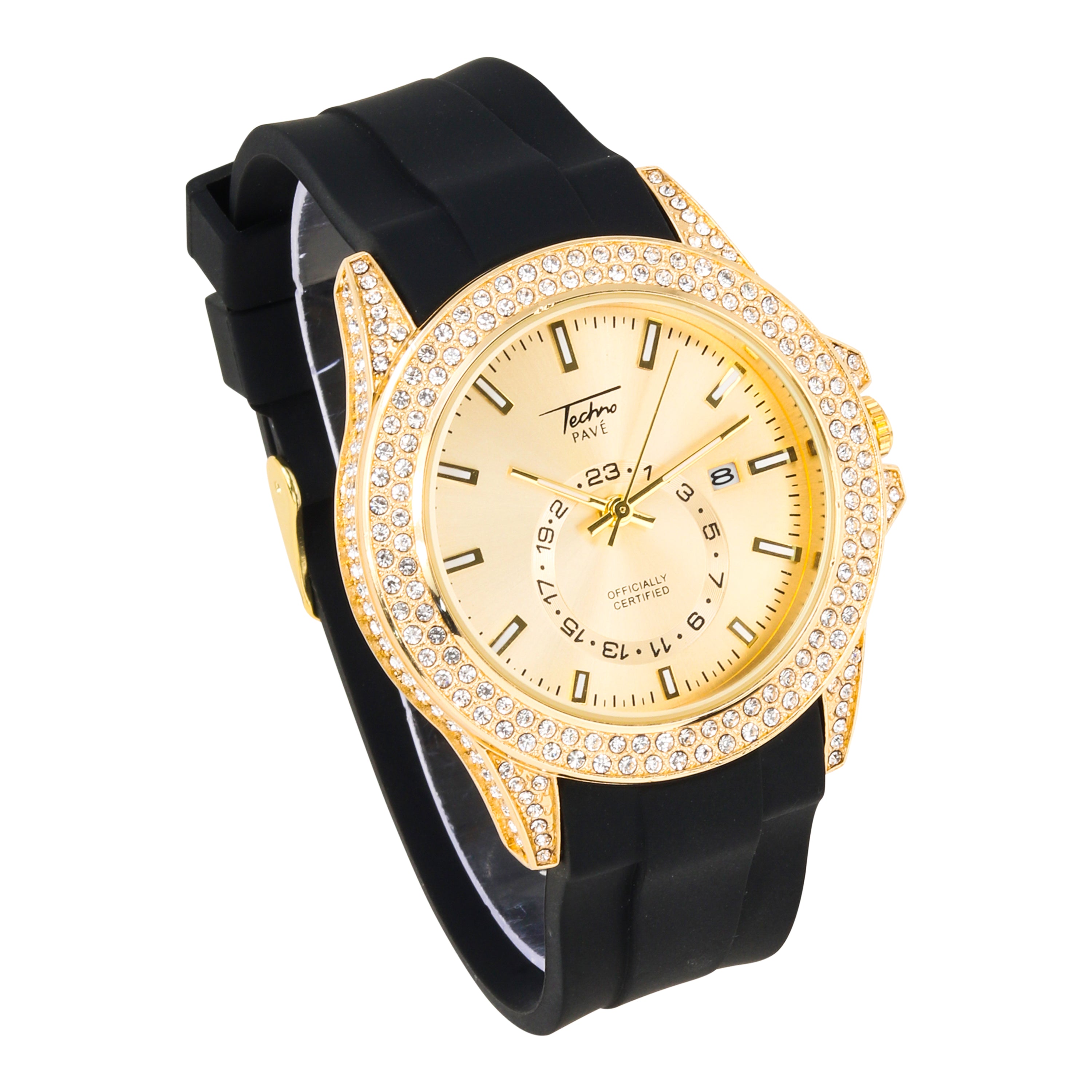 Men's Iced Out Watch 42mm Gold - Silicon Band
