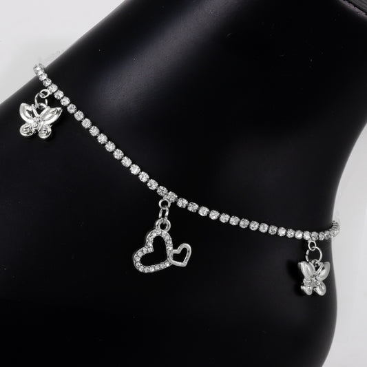 Ladies Heart Diamond Tennis Anklet - AK-217