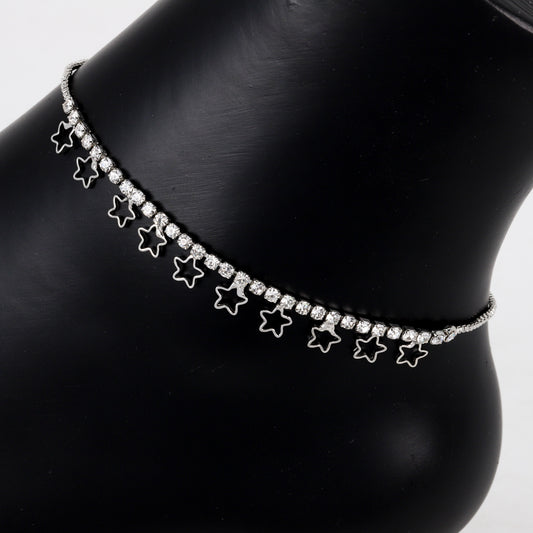 Ladies Star Charm Diamond Tennis Anklet - AK-219