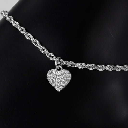 Ladies Heart Charm Anklet - AK-229
