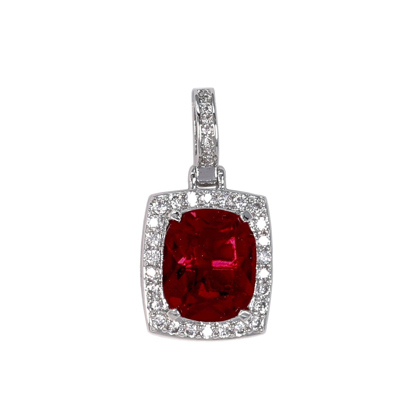 Mini Ruby Red Iced Mini Cubic Zirconia Pendant - BCH-1147*