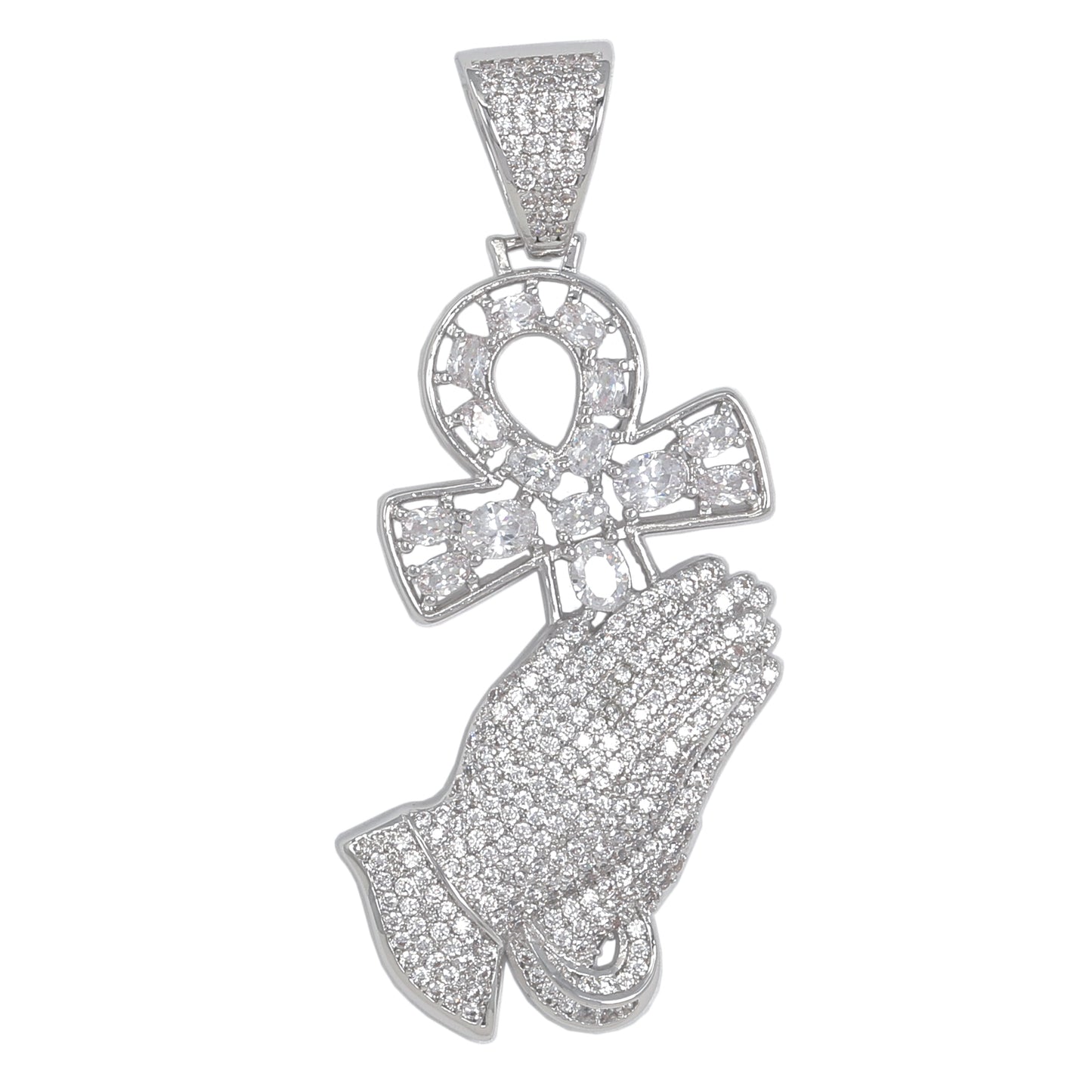 Medium Praying Hands Cubic Zirconia Pendant - BCH-1206*
