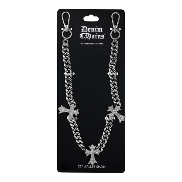 Denim Chains wallet chain with cross designs on a black card