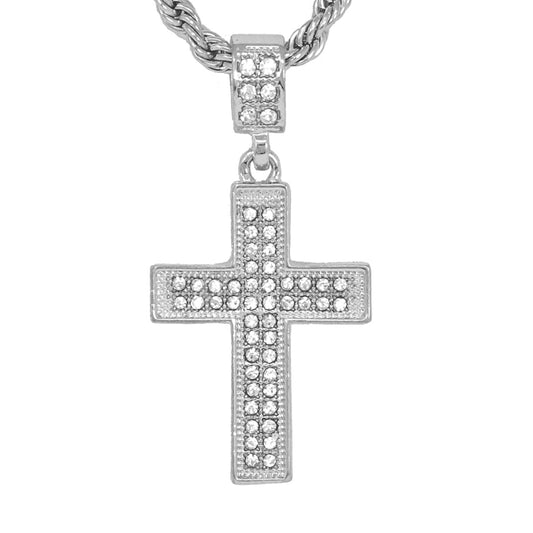 Iced Medium Cross Pendant with 4mm Rope Chain 24" - HC-1004