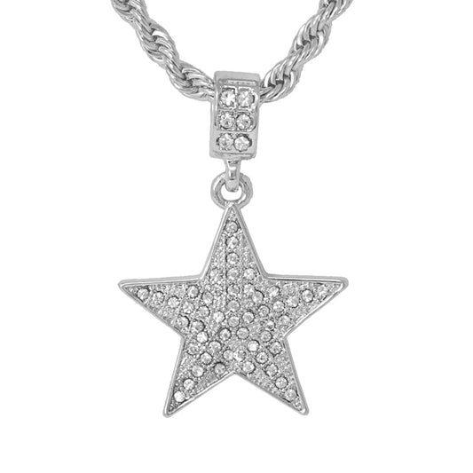 Iced Medium Star Pendant with 4mm Rope Chain 24" - HC-1013*