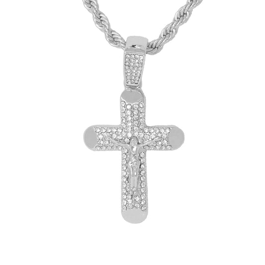 Iced Medium Crucifix Pendant with 4mm Rope Chain 24" - HC-1022