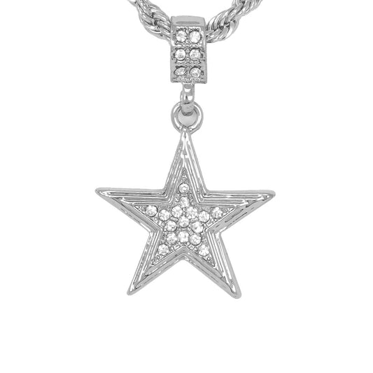 Iced Medium Star Pendant with 4mm Rope Chain 24" - HC-1025*