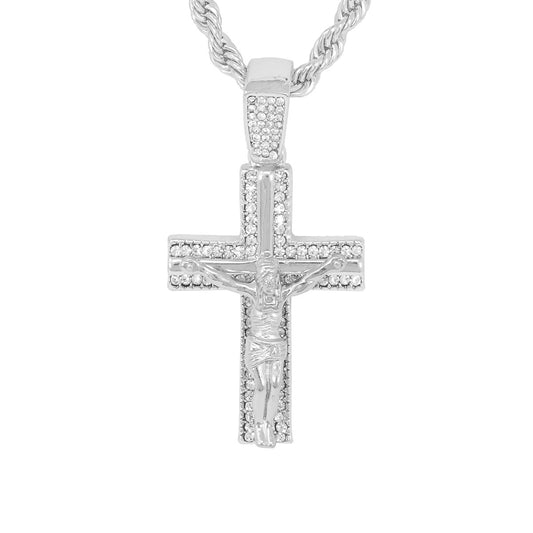 Iced Medium Crucifix Pendant with 4mm Rope Chain 24" - HC-1042