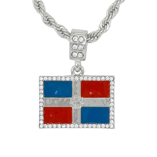Iced Medium Dominican Republic Pendant with 4mm Rope Chain 24" - HC-1047*