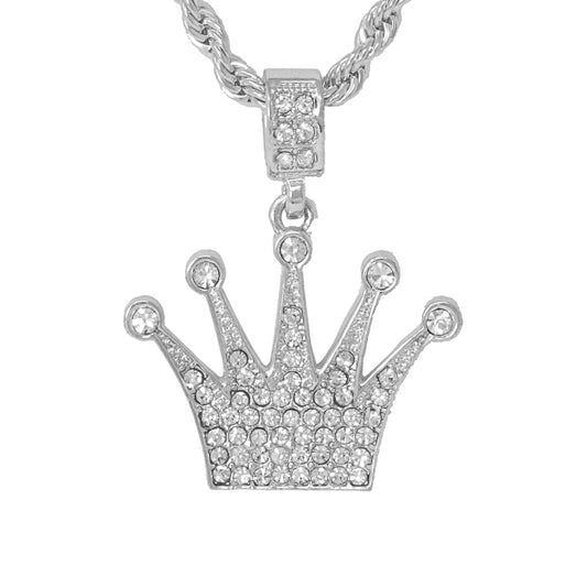 Iced Medium Crown Pendant with 4mm Rope Chain 24" - HC-1048