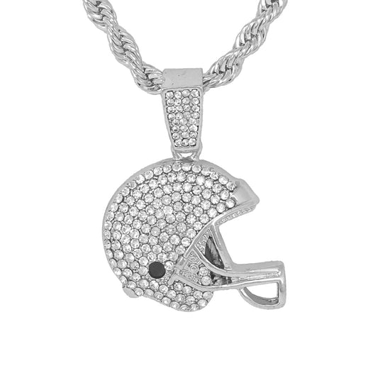 Iced Medium Football Pendant with 4mm Rope Chain 24" - HC-1049