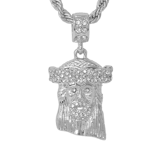 Iced Medium Jesus Pendant with 4mm Rope Chain 24" - HC-1058*