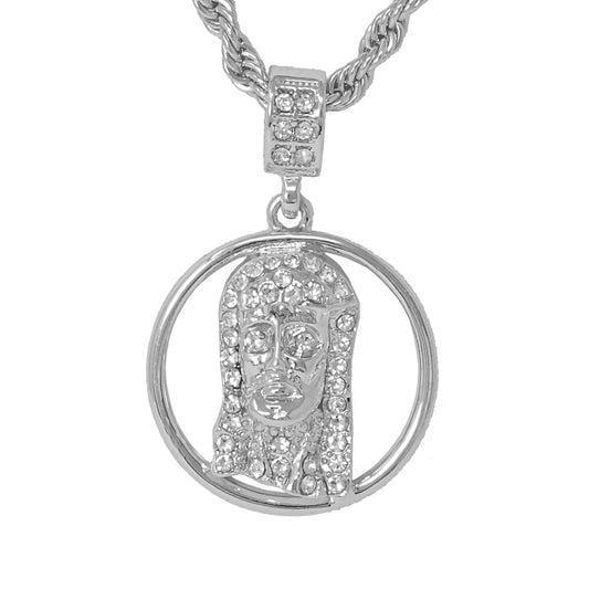 Iced Medium Jesus Pendant with 4mm Rope Chain 24" - HC-1067*