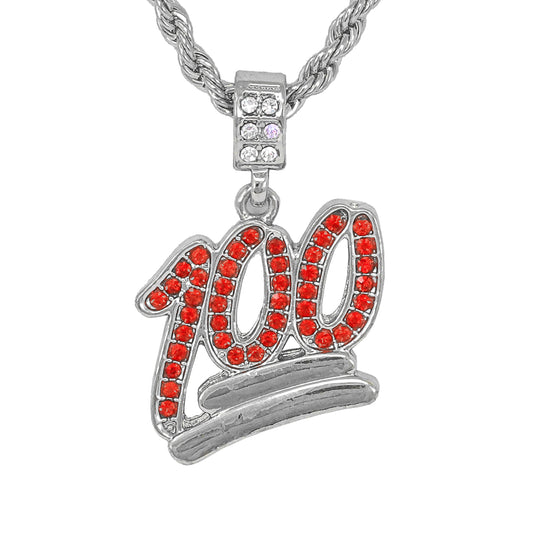 Iced Medium 100 Pendant with 4mm Rope Chain 24" - HC-1069