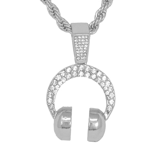 Iced Medium Music Pendant with 4mm Rope Chain 24" - HC-1073*