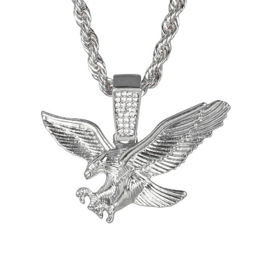 Iced Medium Eagle Pendant with 4mm Rope Chain 24" - HC-1079*